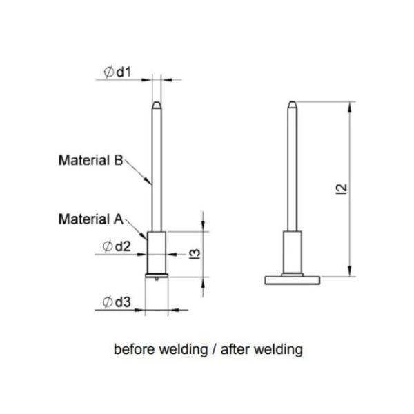 M3x65mm Bi-Metallic Capacitor Discharge Cd Weld Pins With Aluminum Flange For Marine Insulation