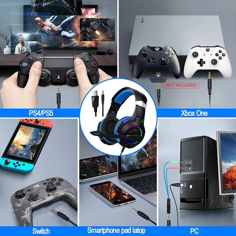 RGB Wired Noise Cancelling PC Gaming Headset 2.2m Cord Length for Gamers