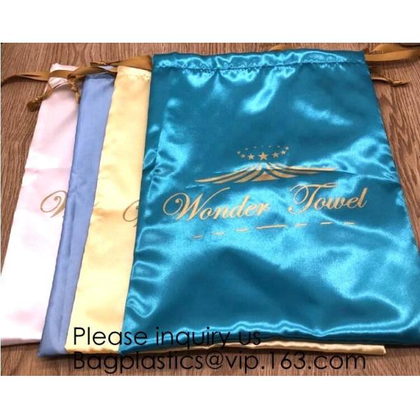 Large Dark Navy Blue Satin Dust Bag With Drawstring,Thick Black Satin Pouch With Gold Printing, bag with Printed Ribbon