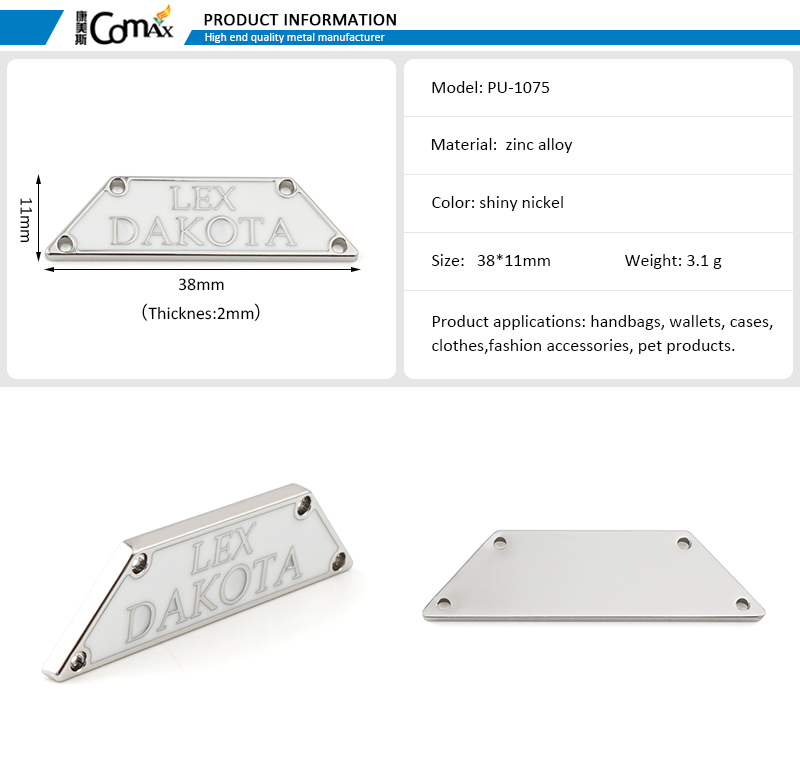 Customised Metal Logo for Clothes Garment Shoes Bag Suitcase Sewing Label Accessories