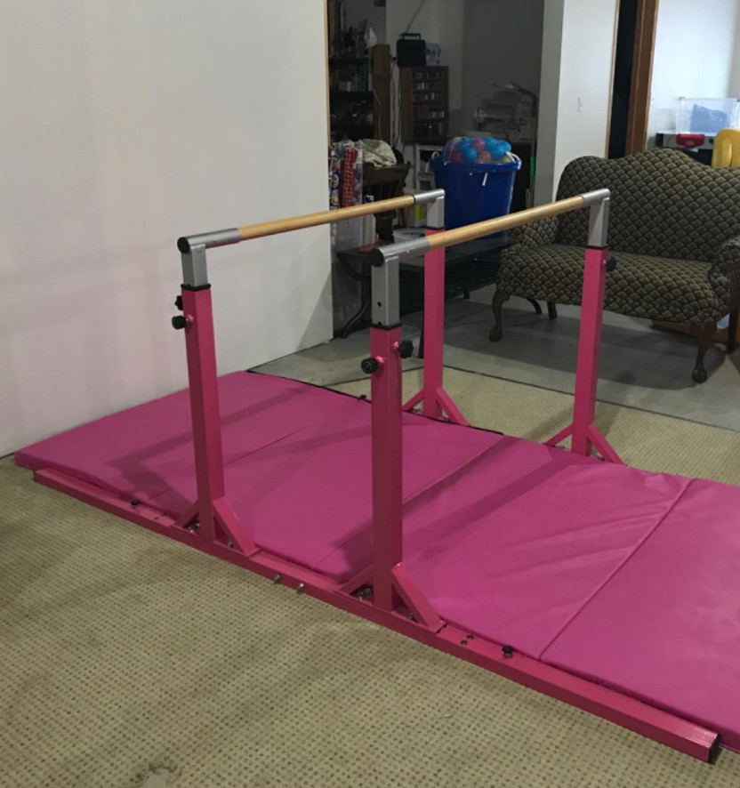 Double Horizontal Bars, Junior Gymnastic Training Parallel Bars W/11-Level 38-55" Adjustable Heights, 264lbs Capacity, I