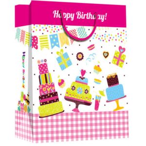 Quality Custom happy birthday printed paper material with handle gift bag wholesale