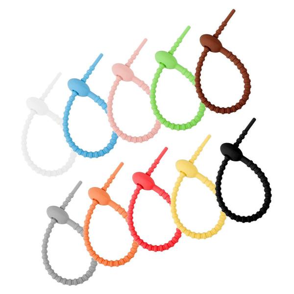 Zip Reusable Silicone Cable Ties Adjustable 8.5 Inch Colorful