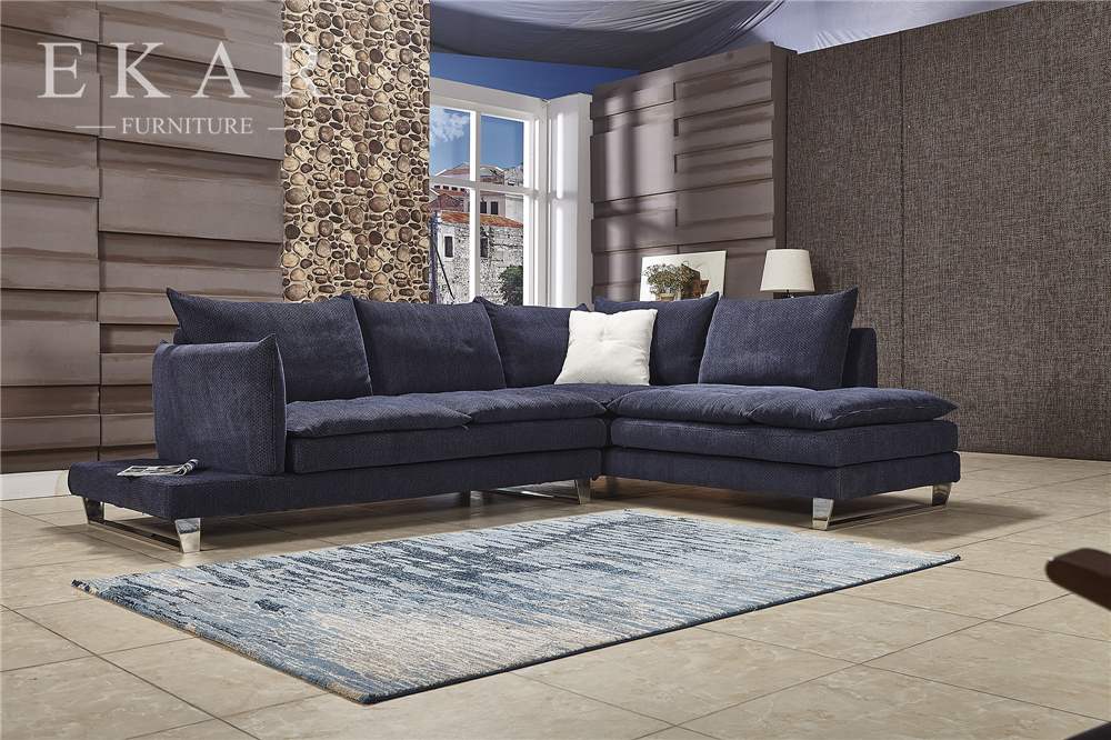 Latest Living Room Blue Fabric Pictures of Sofa Designs