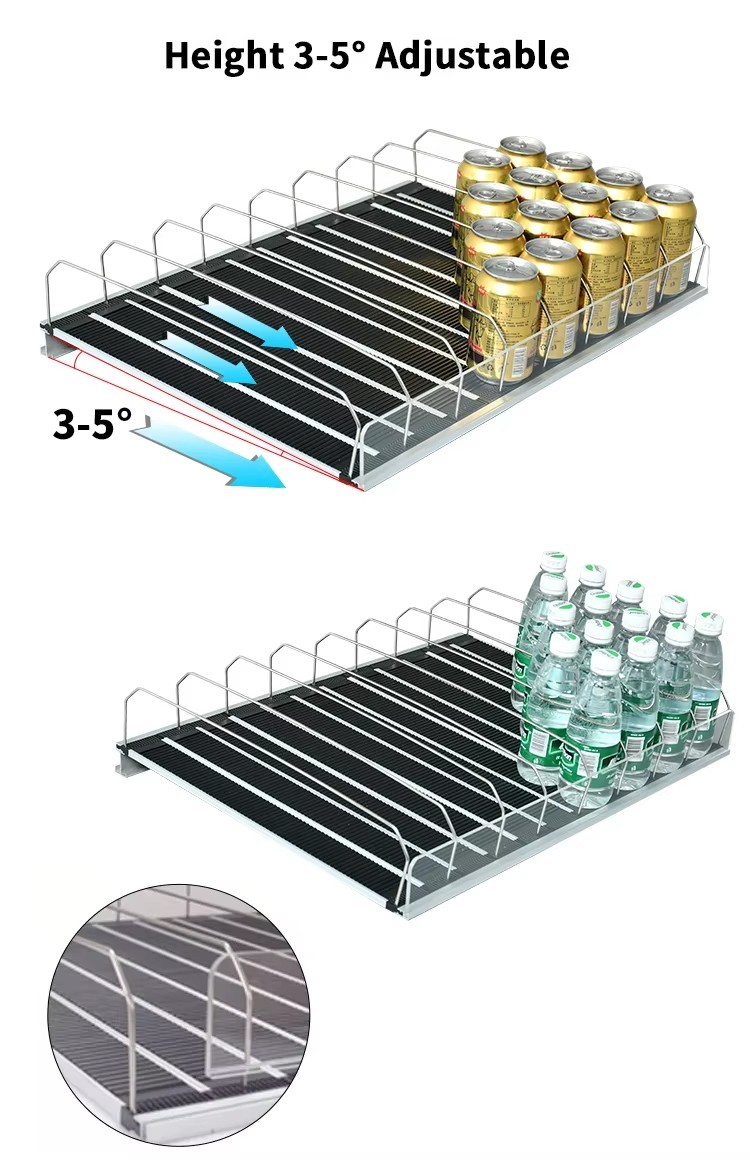 Automatic Fridge Auto Feed Spring Loaded Bottle Canned Drink Beverage Water Roller Glide Shelf Pusher System