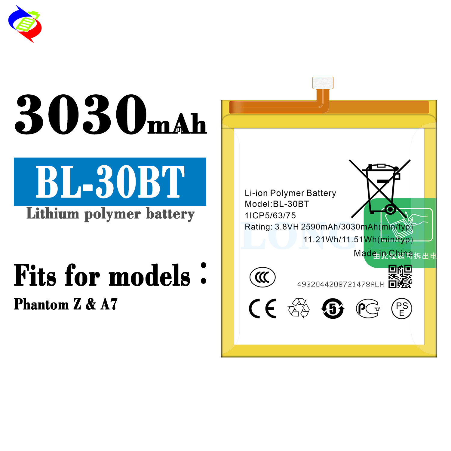 2500mAh BL-30BT Phantom A7 Mobile Phone Battery for Tecno Phantom Z Double IC Protection