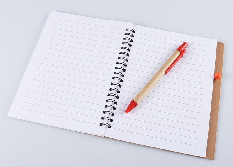 Kraft Plain Soft Cover Notebook With Spiral / Y - O Binding And Ball Pen Set