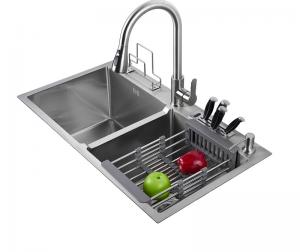 China Topmount Handmade Kitchen Sink 50/50 Double Basin 20 Gauge T-304 Grade on sale