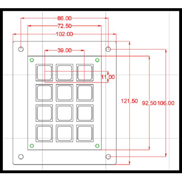 12 Key ATM Metal Mechanical Keyboard Access Control For Self Service Equipment
