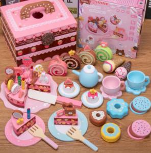 China Early Education Plastic Kitchen Toy Imitation Cake Toy Wood Cutting And Watching Plastic Play Kitchen on sale