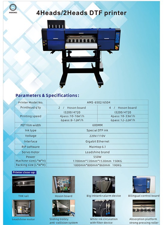 Customization 60cm DTF Printer XP600 Double Heads Direct to Film Oven Inkjet Machine