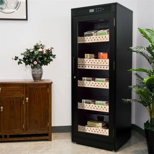 Quality Large Capacity Black Wood Frame Cigar Cooler Humidifier Cabinet wholesale