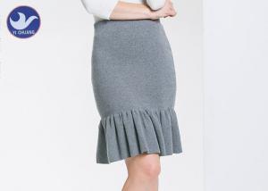 Quality Cotton Frilled Hem Wrap Womens Knit Skirt / Lady Pencil Ruffle Skirt Knee Length wholesale