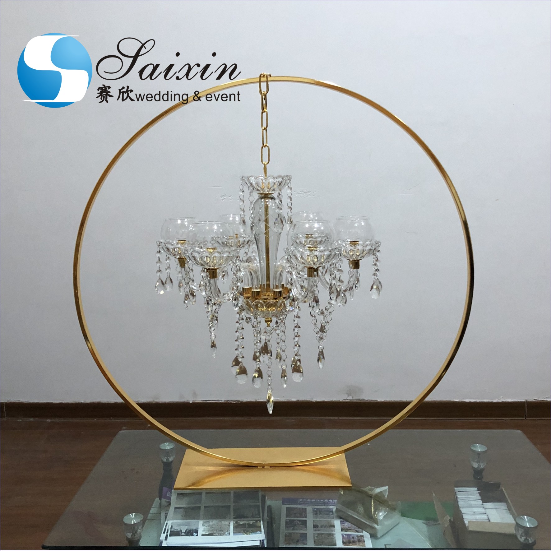 New saixin good quality 13 arms gold metal candelabra for wedding centerpieces
