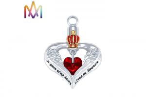 Quality Heart Cremation Urn Engraved Necklace Charms With Red Diamond wholesale