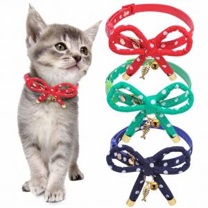 China Christmas Adjustable Bow Tie Cat Collar Breakaway Bow Knot Design With Charming Fish Bone on sale
