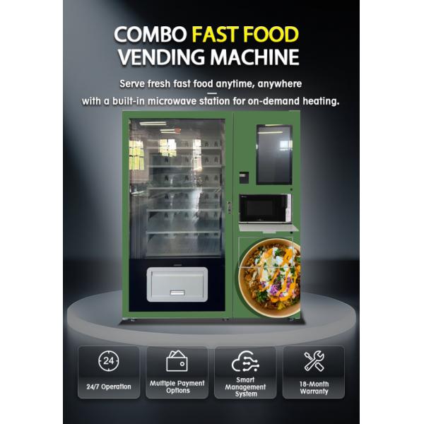 Convenient Fast Food Vending Machine With Built-In Microwave Oven for heating 24/7 access to fresh meals
