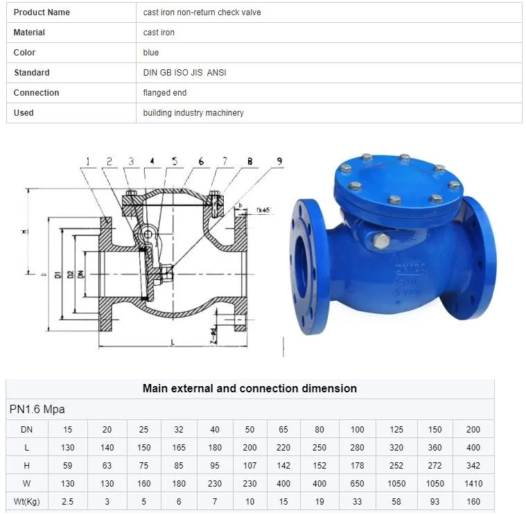 Non Return Valve Wafer Type Swing Check Valve for Medium Temperature Applications