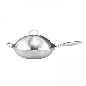 Quality High Quality Cooks Standard Silver Fry Pan Stainless Steel Multi-Ply Clad Wok with High Dome lid wholesale