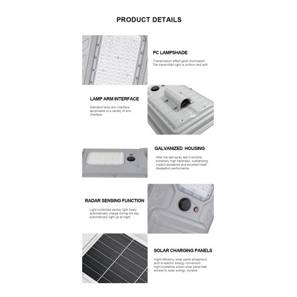 Outdoor IP65 Solar Panel Street Light High Wattage Night Light for Large Projects