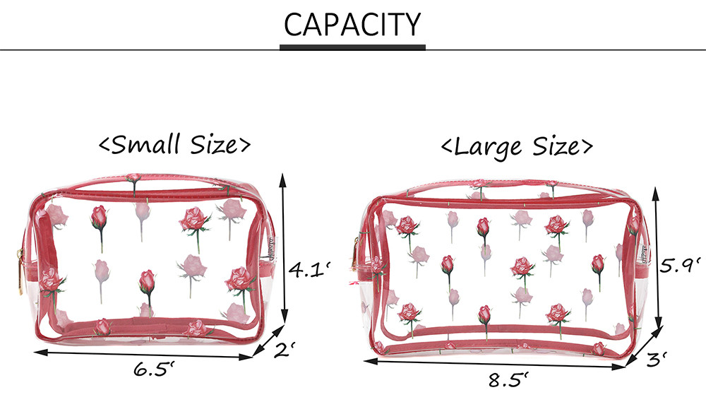 Rose Pattern PVC Cosmetic Organizer Bag With Zipper