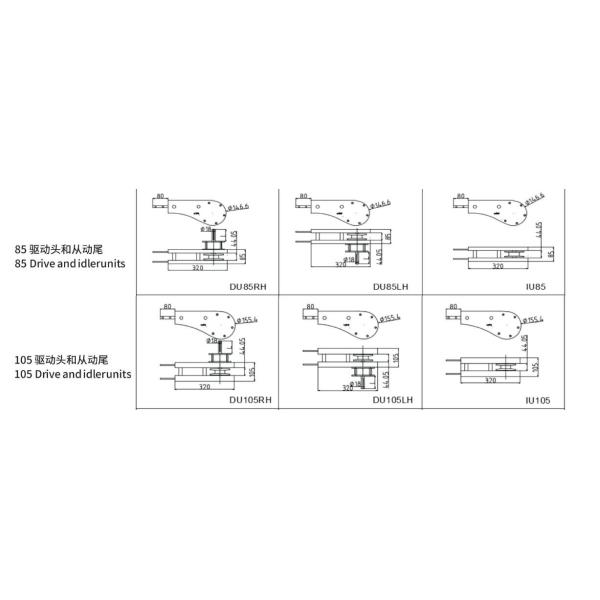 X180 flexible conveyor system chain drive and idler units for conveyor side radius lines