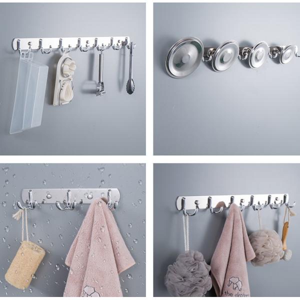 Mirror Chrome Silver Stainless Steel Hat And Coat Hooks Wall Mounted With 8 Hooks