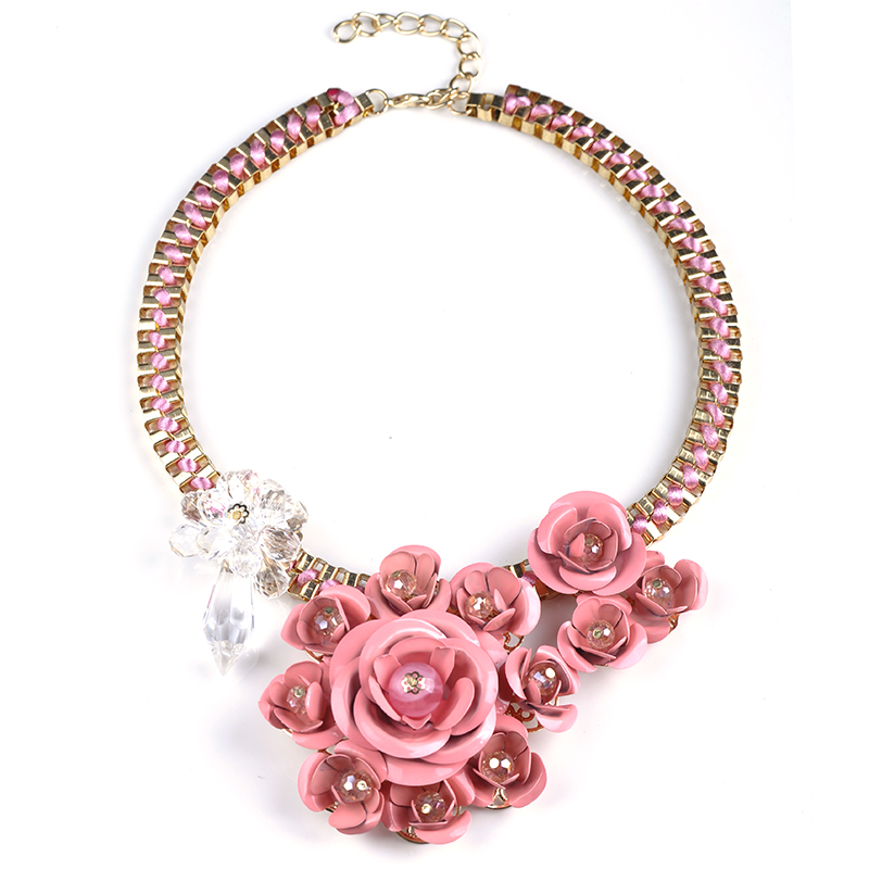 Hot Sale Fashion new multi color flower necklaces pendant chunky statement necklace
