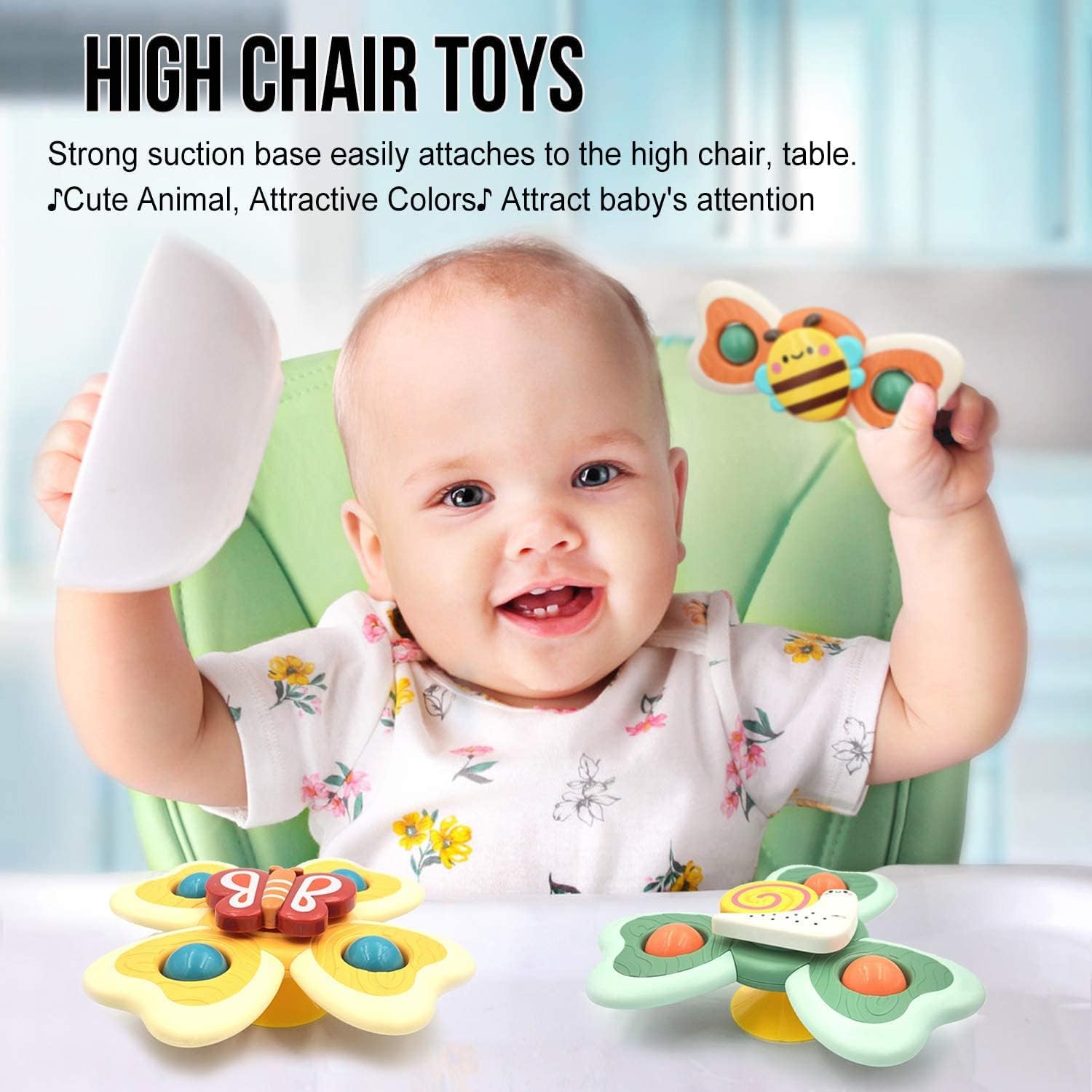 Unisex 3 Pack Suction Cup Spinner Toys for Baby Toddler Educational Suction Baby Toys
