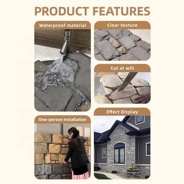 Lightweight FPC Art Stone Panels Modern PU Mushroom Castle Wall Board For Hotel Exterior Brick Cultural Stone Background Wall
