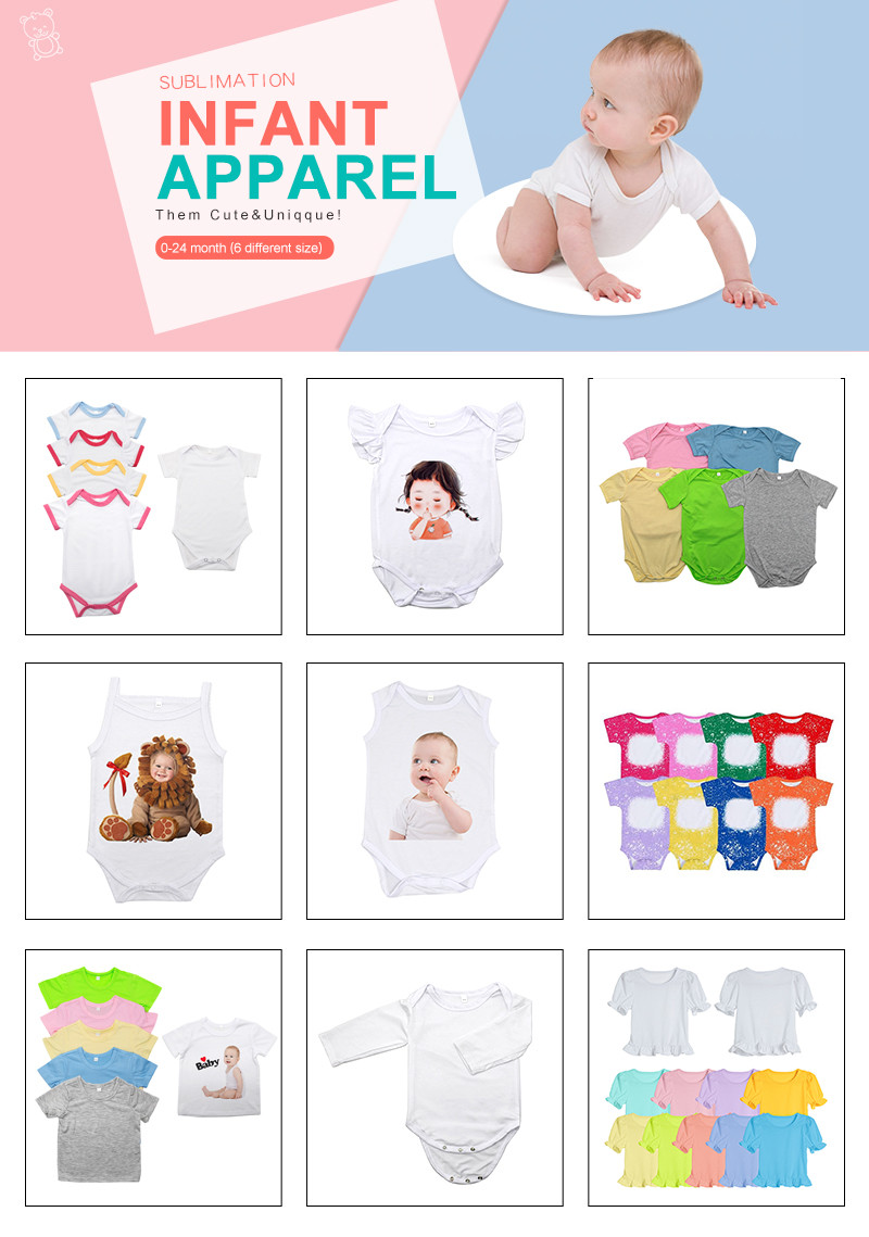 200g Cotton Feel Polyester Onesie Blanks Short Sleeve Sublimation Romper Blanks