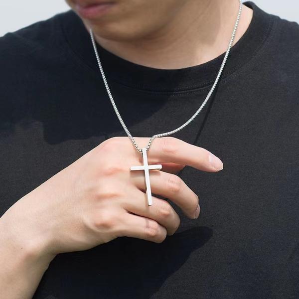 22in 24in Gold Plated Stainless Steel Necklace Mens Cross Necklace Customized