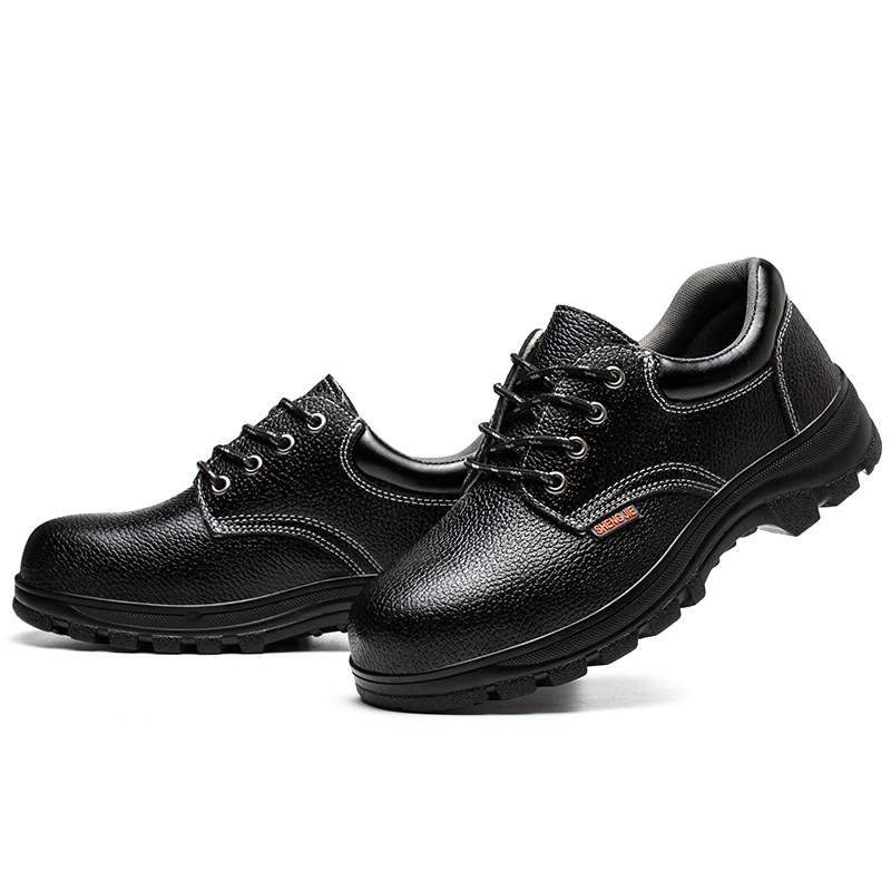 Shengjie Black Mid-Top Work Shoes Steel Toe Steel Plate Embossed Leather Safety Shoes