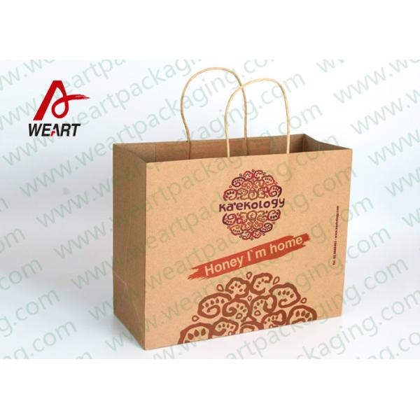 CMYK Round PP Handle Custom Brown Paper Food Bags Matt Lamination