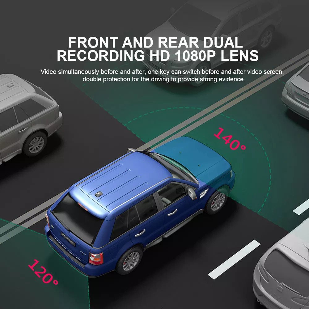 Dashboard Mounted Vehicle Blackbox DVR HD 1080P Car Mirror Dash Cam Dual Lens