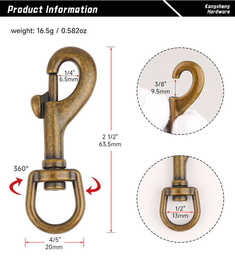 13mm Bolt Snap Swivel Calsp Metal Handbag Hardware 1/2 Inch Snap Hooks in 9 Colors