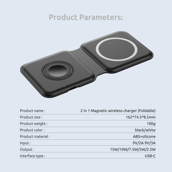Private Mold Magnetic 2 in 1 Wireless Charging Station Fast Charging 15W