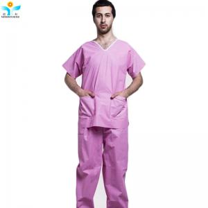 China Pink Unisex SMS Disposable Protective Suits Surgical Hospital Clothing Patient Gown with pants on sale