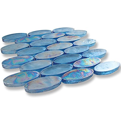 Blue & White Excalibur Oval Mosaic Glass Pool Tile Bush Hammered Surface