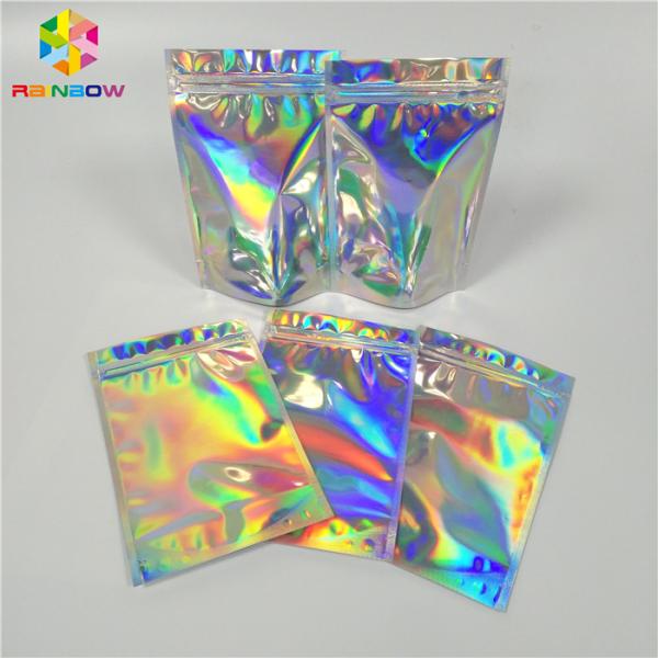 Resealable Cosmetic Packaging Bag Foil Hologram Mylar k Pouch With Easy Tear