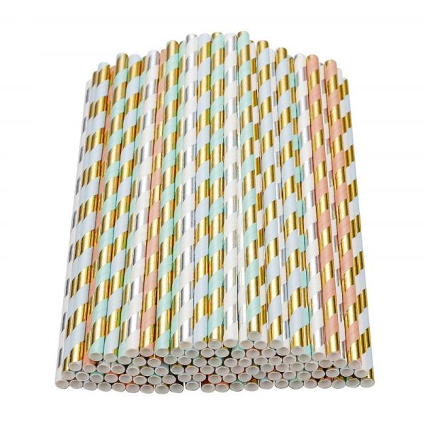 Gold Foil Jumbo Paper Straws , Eco - Friendly Paper Straws For Restaurants