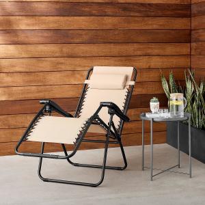 Quality Outdoor Textilene Adjustable Zero Gravity Folding Reclining Lounge Chair With Pillow, 26, Beige wholesale
