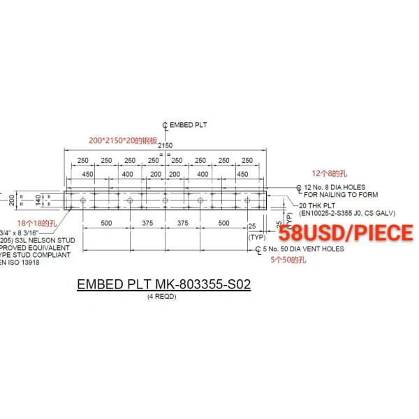 1-12m M5-M60 Size Embedded Base Plate Metal Plates With Holes