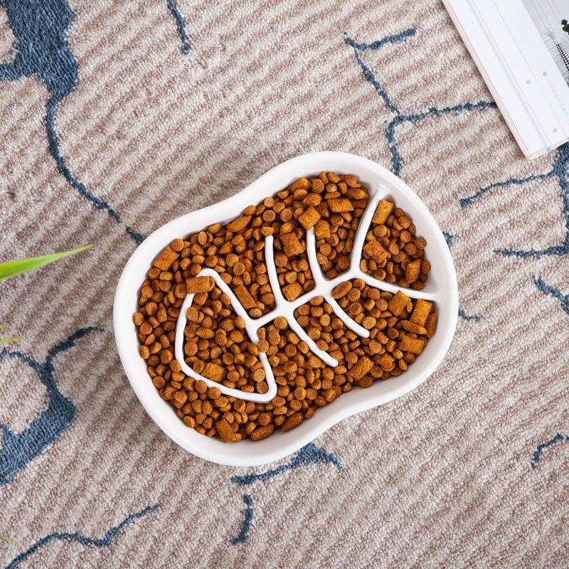 Ceramic Pet Bowl Slow-Food Anti-Choking Slow-Food Bowl Fish-Shaped Dog Bowl Fish-Bone-Shaped Bowl
