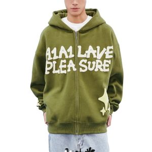 China Oem Custom High Quality Wholesale 100% Cotton Hoodie Street Wear Puff Printing Zip up Men Design Plus Size Unisex Hoodies on sale