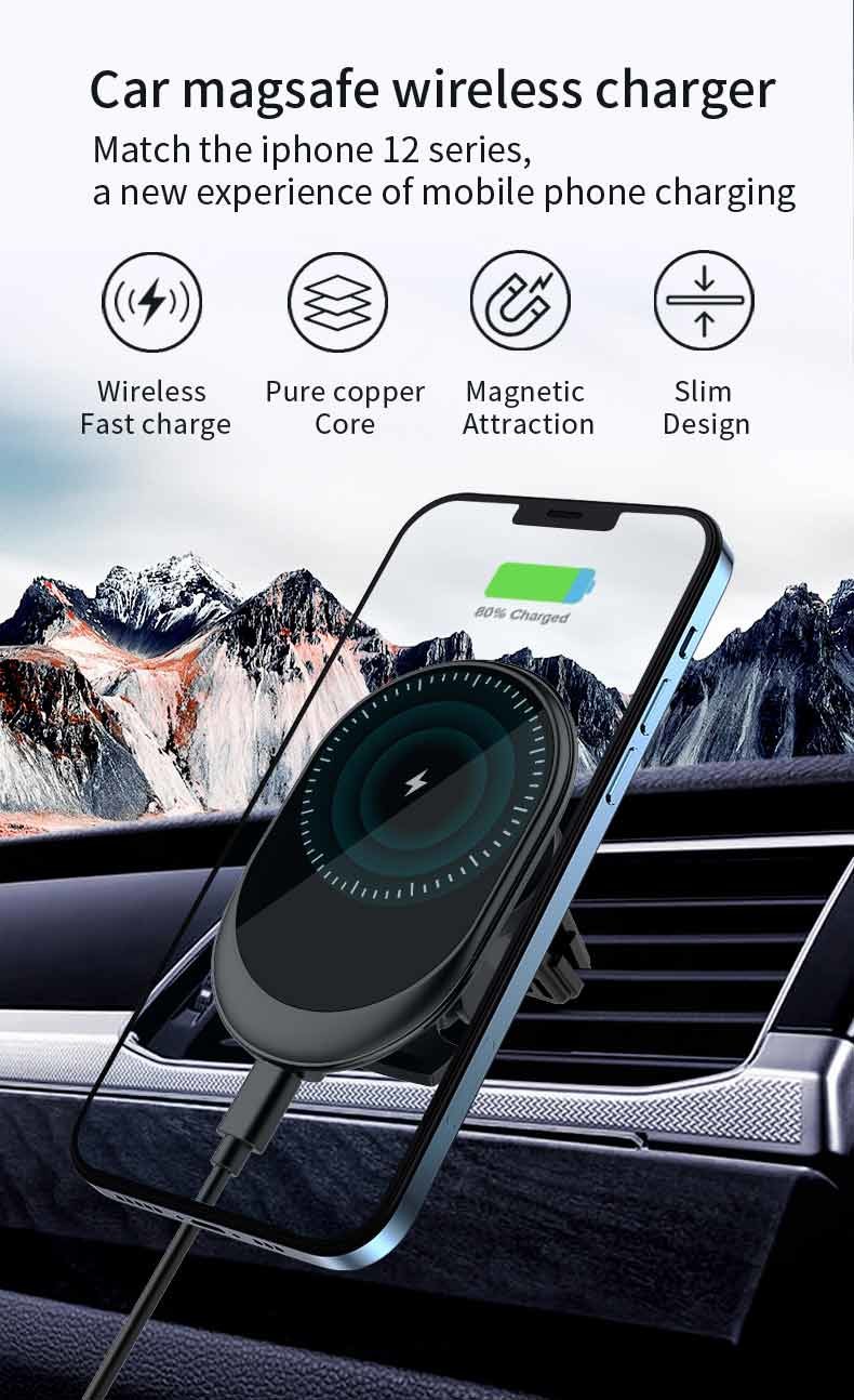 15W Fast Magsafe Car Mount Wireless Charger For Apple Iphone 12