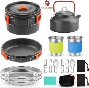 China Non Stick Outdoor Cookware Set With Pot Pan Kettle Stainless Steel Cups on sale