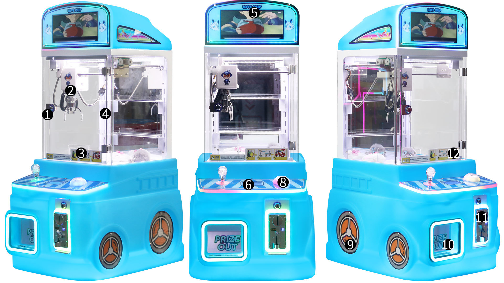 Display Screen-equipped Blue Automatic Vending Machine Children's Arcade Game Mini Claw Machine