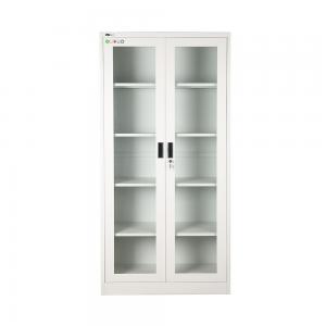 China Metal Storage Cabinet With Handle Lock Glass Door Cupboard on sale
