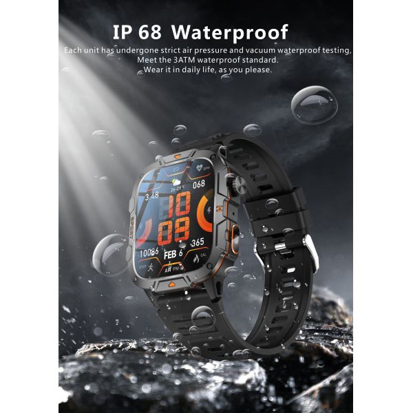 Eraysun QX12 Outdoor Sport Smart Watch with LED Flashlight 1.96" SOS Call 420mAh Sport Modes BO Sleep Tracker Smartwatch Watch